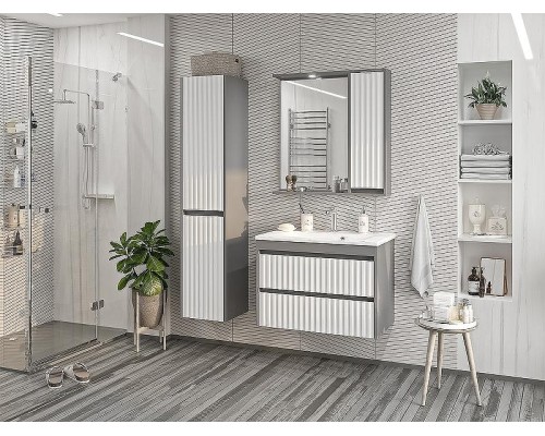 Зеркало со шкафом Brevita Balaton 80 R BAL-04080-01-01П с подсветкой Белое матовое Серое матовое