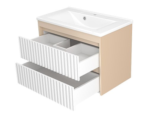 Тумба с раковиной Brevita Balaton 80 УТ000023724 подвесная Белая матовая Бежевая матовая
