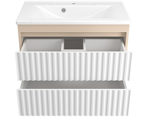 Тумба с раковиной Brevita Balaton 80 УТ000023724 подвесная Белая матовая Бежевая матовая