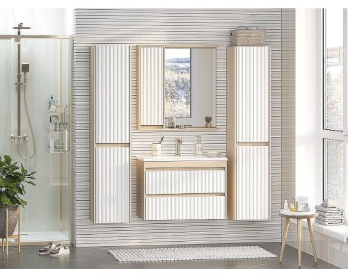 Тумба с раковиной Brevita Balaton 80 УТ000023724 подвесная Белая матовая Бежевая матовая