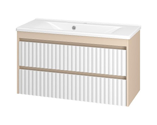 Тумба с раковиной Brevita Balaton 100 УТ000023726 подвесная Белая матовая Бежевая матовая