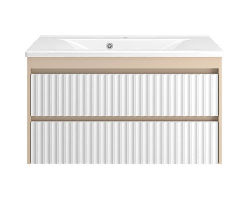 Тумба с раковиной Brevita Balaton 100 УТ000023726 подвесная Белая матовая Бежевая матовая