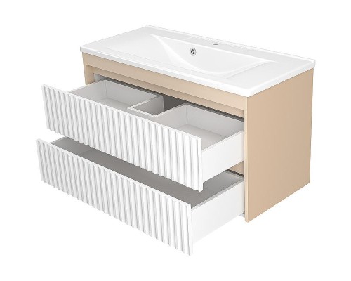 Тумба с раковиной Brevita Balaton 100 УТ000023726 подвесная Белая матовая Бежевая матовая