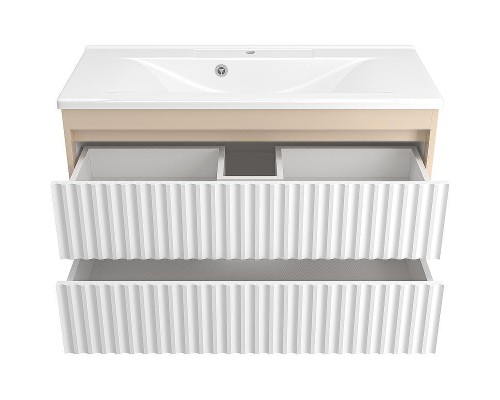 Тумба с раковиной Brevita Balaton 100 УТ000023726 подвесная Белая матовая Бежевая матовая