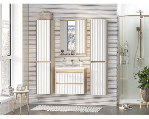 Зеркало со шкафом Brevita Balaton 65 R BAL-04065-03-01П с подсветкой Белое матовое Бежевое матовое