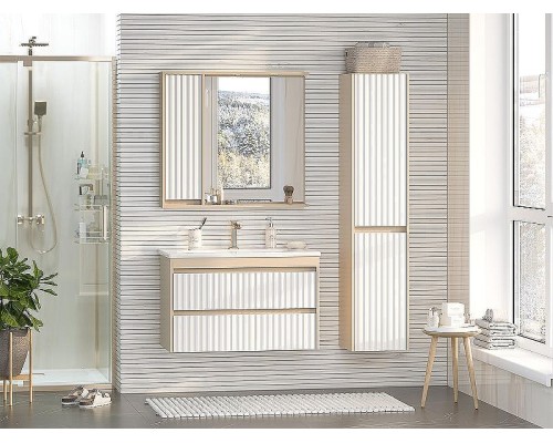 Зеркало со шкафом Brevita Balaton 90 L BAL-04090-03-01Л с подсветкой Белое матовое Бежевое матовое