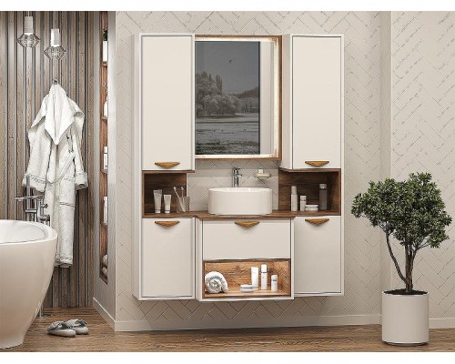 Шкаф пенал Brevita Bergen 35 L BER-05035-01-19-ПоЛ подвесной Белый матовый Дуб Галифакс олово