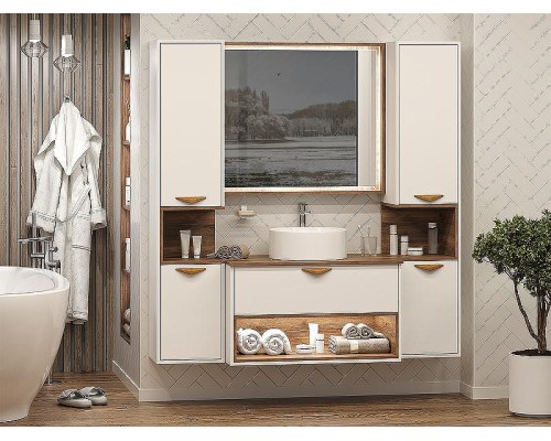 Шкаф пенал Brevita Bergen 35 L BER-05035-01-19-ПоЛ подвесной Белый матовый Дуб Галифакс олово