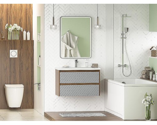 Тумба с раковиной Brevita Chester 80 УТ000022881 подвесная Серая матовая Дуб Чарльстон темно-коричневый