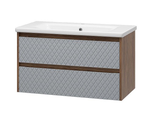 Тумба с раковиной Brevita Chester 90 УТ000022882 подвесная Серая матовая Дуб Чарльстон темно-коричневый