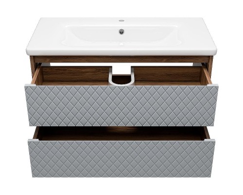 Тумба с раковиной Brevita Chester 90 УТ000022882 подвесная Серая матовая Дуб Чарльстон темно-коричневый