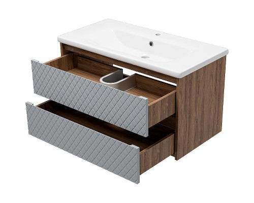 Тумба с раковиной Brevita Chester 90 УТ000022882 подвесная Серая матовая Дуб Чарльстон темно-коричневый