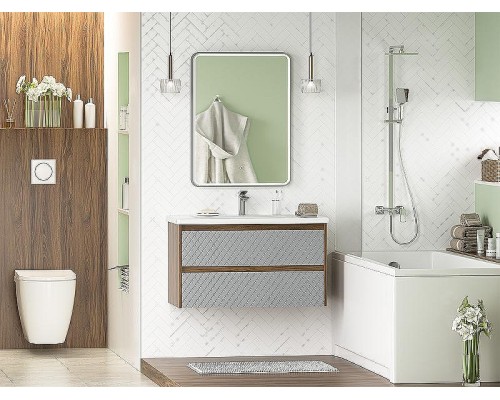 Тумба с раковиной Brevita Chester 90 УТ000022882 подвесная Серая матовая Дуб Чарльстон темно-коричневый