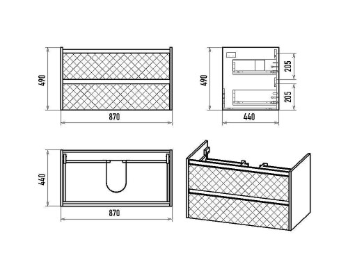 Тумба с раковиной Brevita Chester 90 УТ000022882 подвесная Серая матовая Дуб Чарльстон темно-коричневый