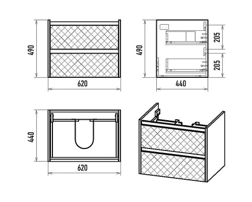 Тумба с раковиной Brevita Chester 65 УТ000022880 подвесная Серая матовая Дуб Чарльстон темно-коричневый