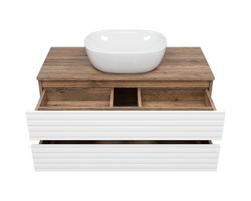Тумба под раковину Brevita Dakota 100 DAK-09100-19/01-2Я подвесная Белая матовая Дуб Галифакс олово