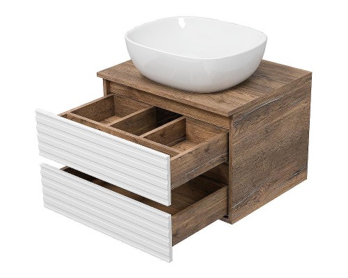 Тумба под раковину Brevita Dakota 60 DAK-09060-19/01-2Я подвесная Белая матовая Дуб Галифакс олово