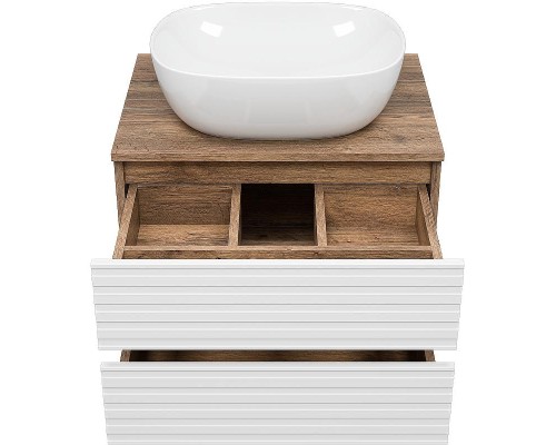 Тумба под раковину Brevita Dakota 60 DAK-09060-19/01-2Я подвесная Белая матовая Дуб Галифакс олово