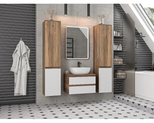 Тумба под раковину Brevita Dakota 60 DAK-09060-19/01-2Я подвесная Белая матовая Дуб Галифакс олово