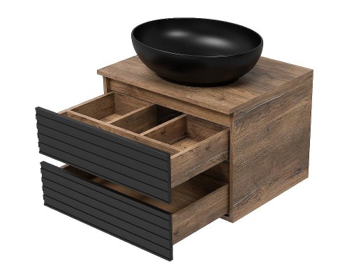 Тумба под раковину Brevita Dakota 60 DAK-09060-19/02-2Я подвесная Черный кварц Дуб Галифакс олово