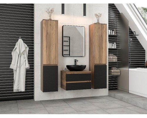 Тумба под раковину Brevita Dakota 60 DAK-09060-19/02-2Я подвесная Черный кварц Дуб Галифакс олово