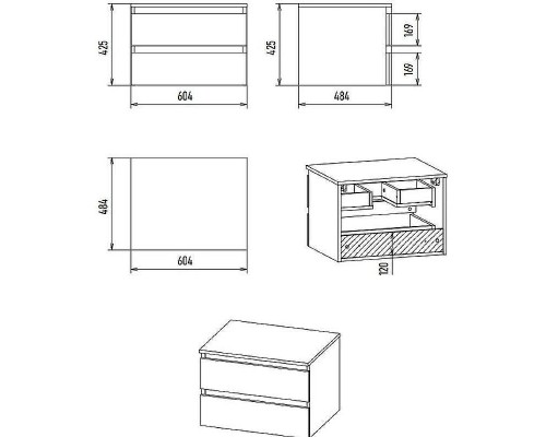 Тумба под раковину Brevita Dakota 60 DAK-09060-19/02-2Я подвесная Черный кварц Дуб Галифакс олово