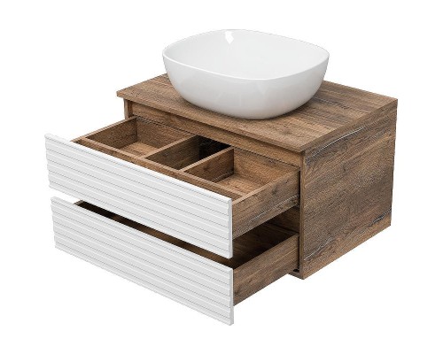 Тумба под раковину Brevita Dakota 70 DAK-09070-19/01-2Я подвесная Белая матовая Дуб Галифакс олово