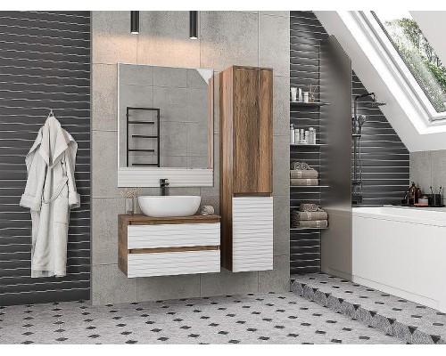 Тумба под раковину Brevita Dakota 70 DAK-09070-19/01-2Я подвесная Белая матовая Дуб Галифакс олово