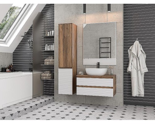 Тумба под раковину Brevita Dakota 70 DAK-09070-19/01-2Я подвесная Белая матовая Дуб Галифакс олово