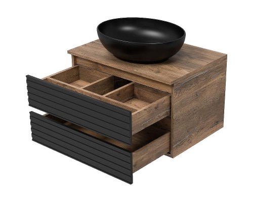 Тумба под раковину Brevita Dakota 70 DAK-09070-19/02-2Я подвесная Черный кварц Дуб Галифакс олово