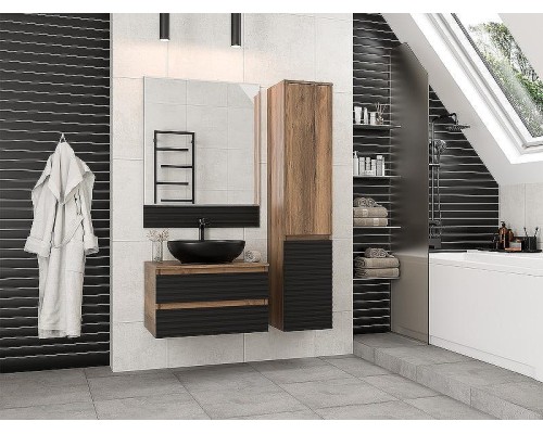 Тумба под раковину Brevita Dakota 70 DAK-09070-19/02-2Я подвесная Черный кварц Дуб Галифакс олово