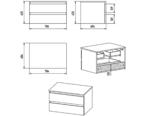 Тумба под раковину Brevita Dakota 70 DAK-09070-19/02-2Я подвесная Черный кварц Дуб Галифакс олово
