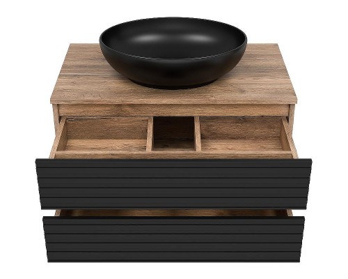 Тумба под раковину Brevita Dakota 80 DAK-09080-19/02-2Я подвесная Черный кварц Дуб Галифакс олово