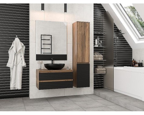 Тумба под раковину Brevita Dakota 80 DAK-09080-19/02-2Я подвесная Черный кварц Дуб Галифакс олово