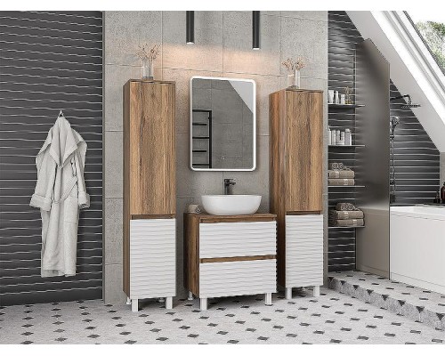 Тумба под раковину Brevita Dakota 60 DAK-07060-19/01-2Я Белая матовая Дуб Галифакс олово