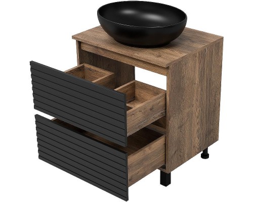 Тумба под раковину Brevita Dakota 60 DAK-07060-19/02-2Я Черный кварц Дуб Галифакс олово