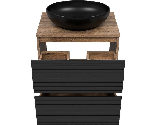 Тумба под раковину Brevita Dakota 60 DAK-07060-19/02-2Я Черный кварц Дуб Галифакс олово