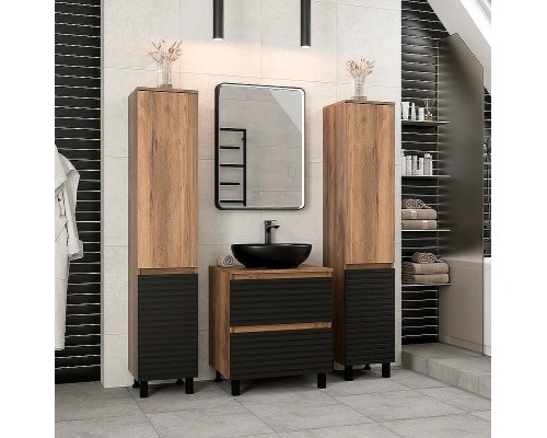 Тумба под раковину Brevita Dakota 60 DAK-07060-19/02-2Я Черный кварц Дуб Галифакс олово