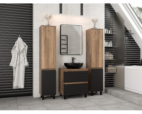 Тумба под раковину Brevita Dakota 60 DAK-07060-19/02-2Я Черный кварц Дуб Галифакс олово