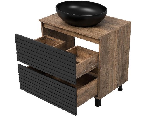 Тумба под раковину Brevita Dakota 70 DAK-07070-19/02-2Я Черный кварц Дуб Галифакс олово