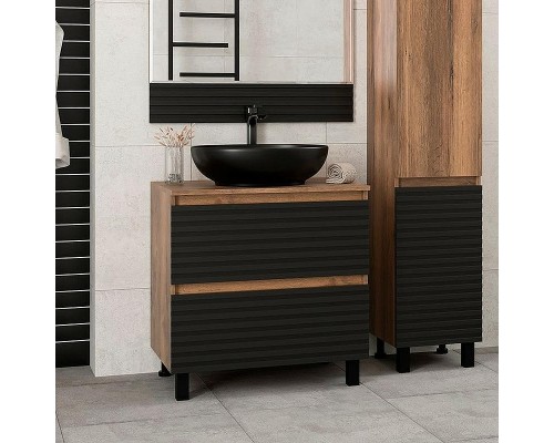 Тумба под раковину Brevita Dakota 70 DAK-07070-19/02-2Я Черный кварц Дуб Галифакс олово