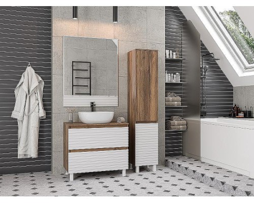 Тумба под раковину Brevita Dakota 80 DAK-07080-19/01-2Я Белая матовая Дуб Галифакс олово