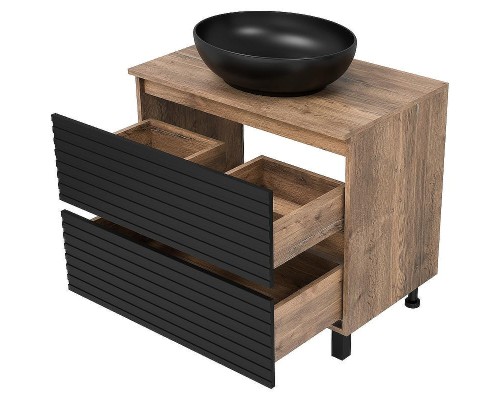 Тумба под раковину Brevita Dakota 80 DAK-07080-19/02-2Я Черный кварц Дуб Галифакс олово