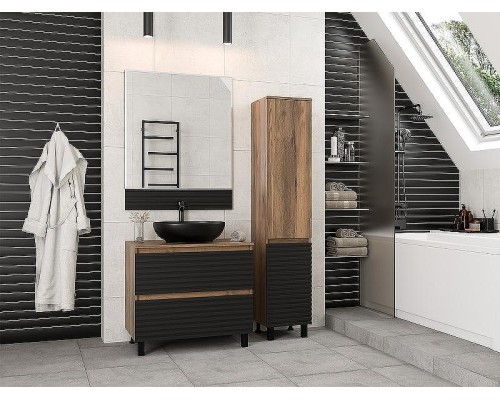 Тумба под раковину Brevita Dakota 80 DAK-07080-19/02-2Я Черный кварц Дуб Галифакс олово