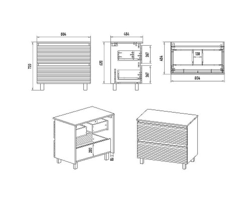 Тумба под раковину Brevita Dakota 80 DAK-07080-19/02-2Я Черный кварц Дуб Галифакс олово