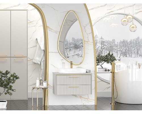 Тумба с раковиной Brevita Elche 80 УТ000022432 подвесная Серый кашемир Золото