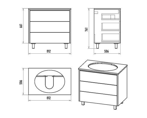 Тумба с раковиной Brevita Elche 80 УТ000023945 Серый кашемир Золото