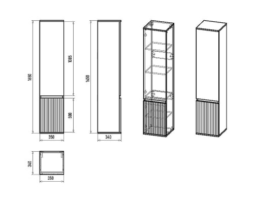 Шкаф пенал Brevita Enfida 35 R ENF-05035-020P Черный матовый