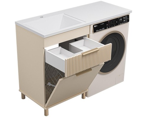 Тумба с раковиной Brevita Enfida 120 L УТ000024650 с бельевой корзиной Бежевая матовая