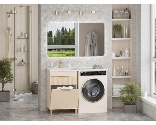 Тумба с раковиной Brevita Enfida 120 L УТ000024650 с бельевой корзиной Бежевая матовая